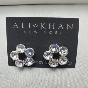 Ali Khan Swarovski crystal flower earring silver